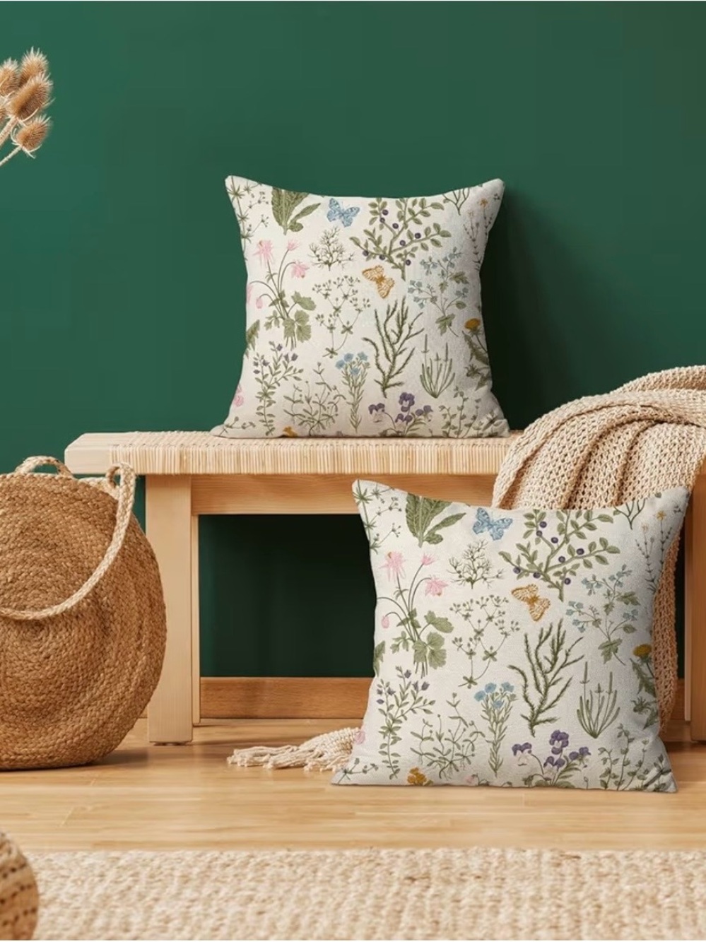 Botanical Meadow Throw Pillow Covers Floral Print